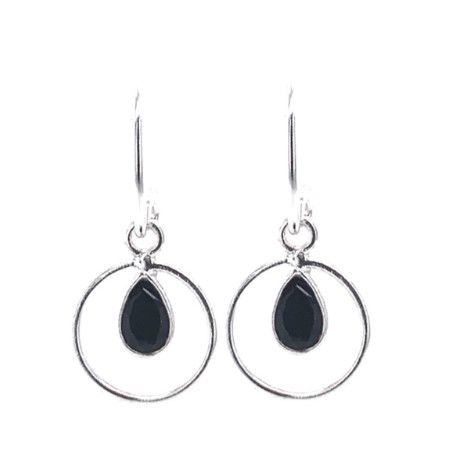 E Earring Geo Round With Black Agate 9666 Nl G