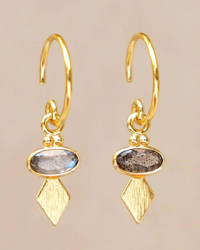 F Earring Hanging Labradorite Oval With Diamond Gold Plate 394347 Nl G